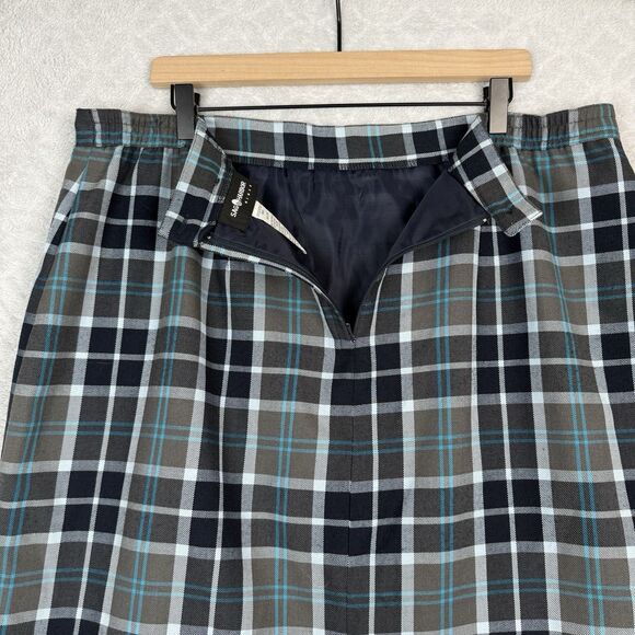 Vtg Flannel Midi Skirt 20W Blue Gray Plaid Old Money Preppy Academia 90s Y2K - Picture 8 of 14